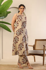 Beige Floral Ease Co-ord Set