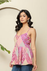 Boho Patchwork Spaghetti Top