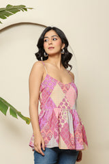 Boho Patchwork Spaghetti Top