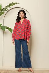Red Floral Print Button-Down Shirt
