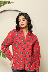 Red Floral Print Button-Down Shirt
