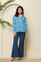 Blue Ikat Print Button-Down Shirt
