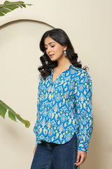 Blue Ikat Print Button-Down Shirt