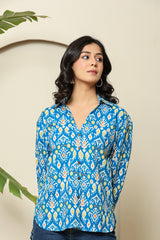 Blue Ikat Print Button-Down Shirt