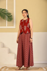 Crimson Leaf Print Crop Top & Chevron Skirt Set