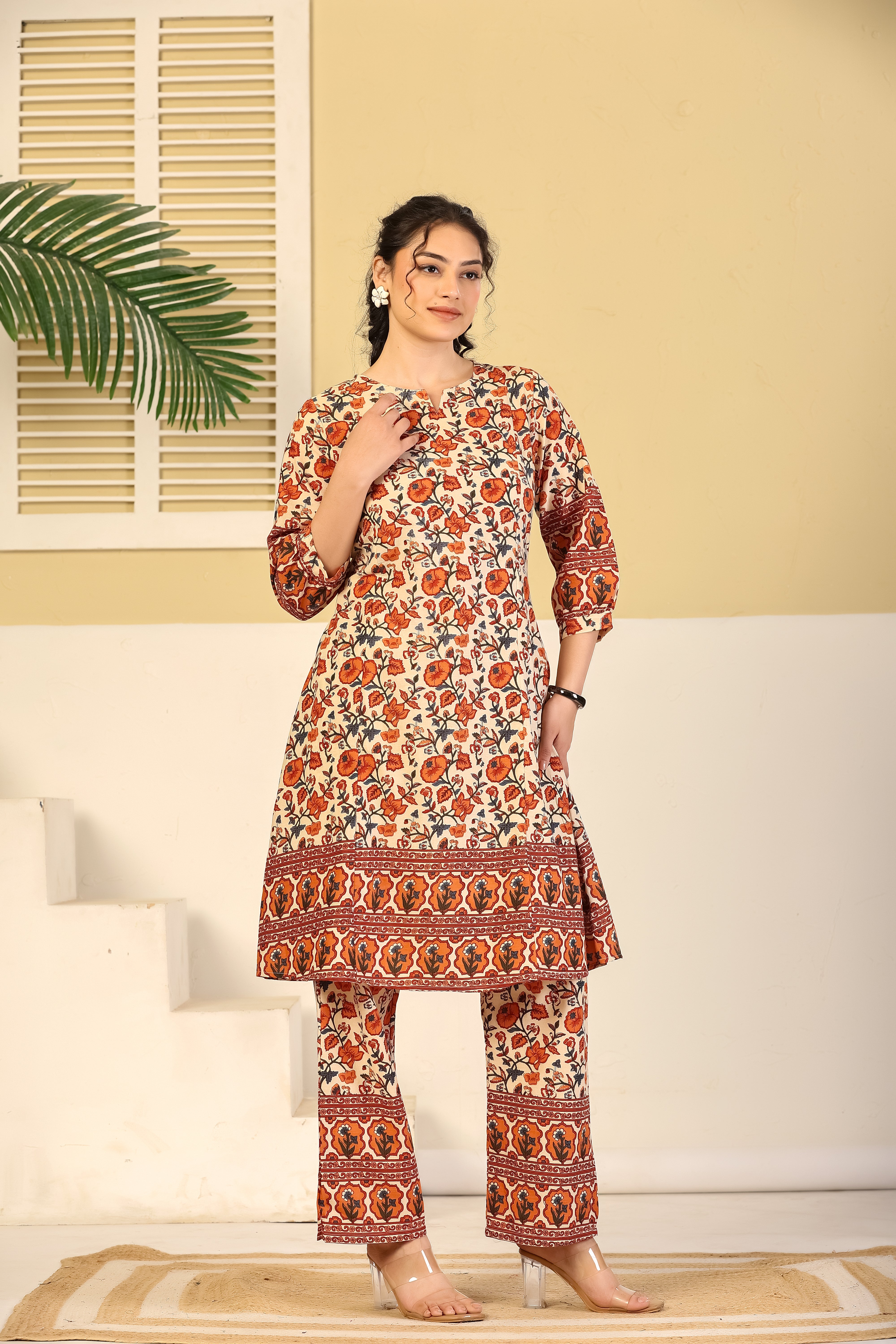 Rust Bloom Printed Cotton Co-ord Set