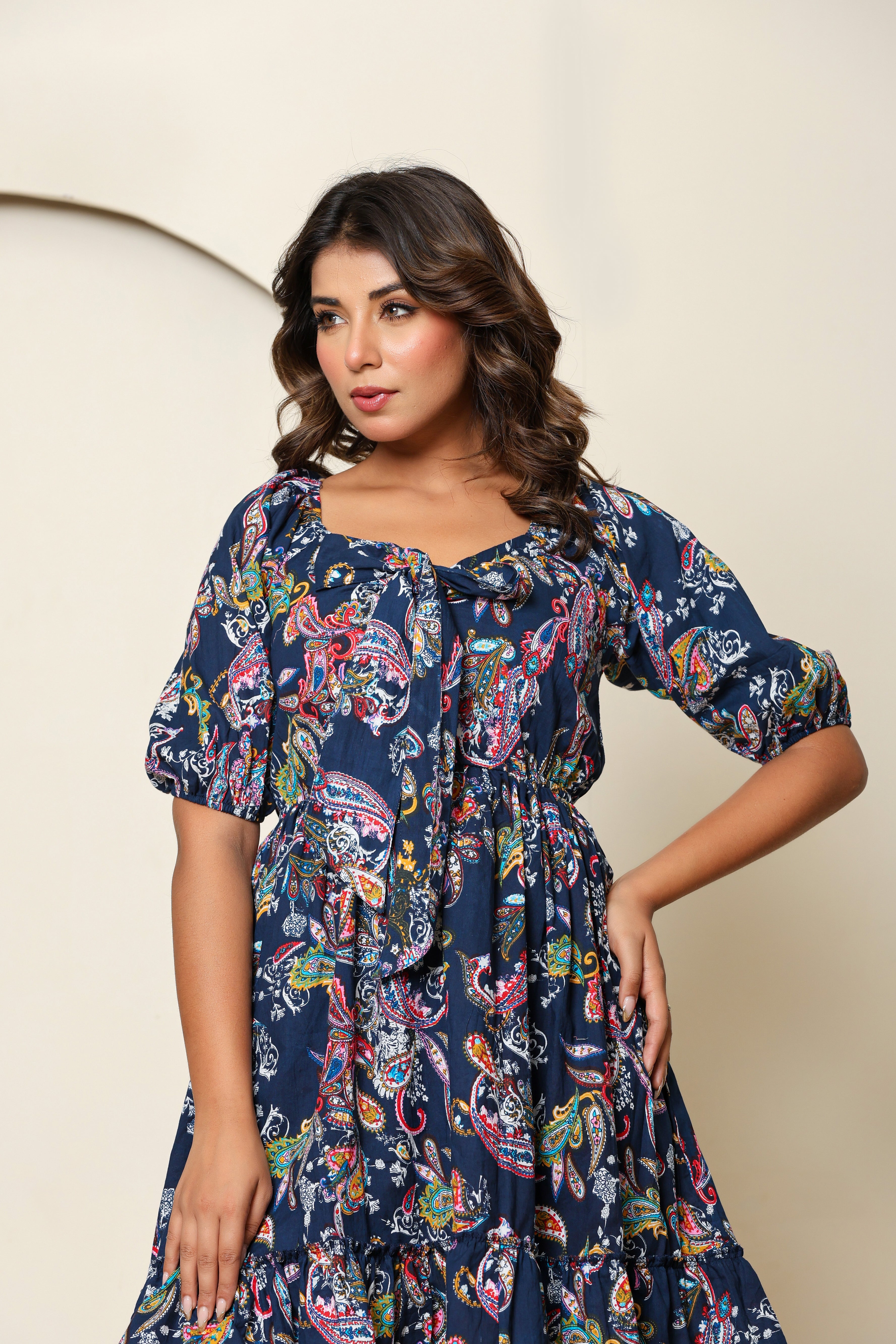 Noir Knot Ruffle Tiered Dress