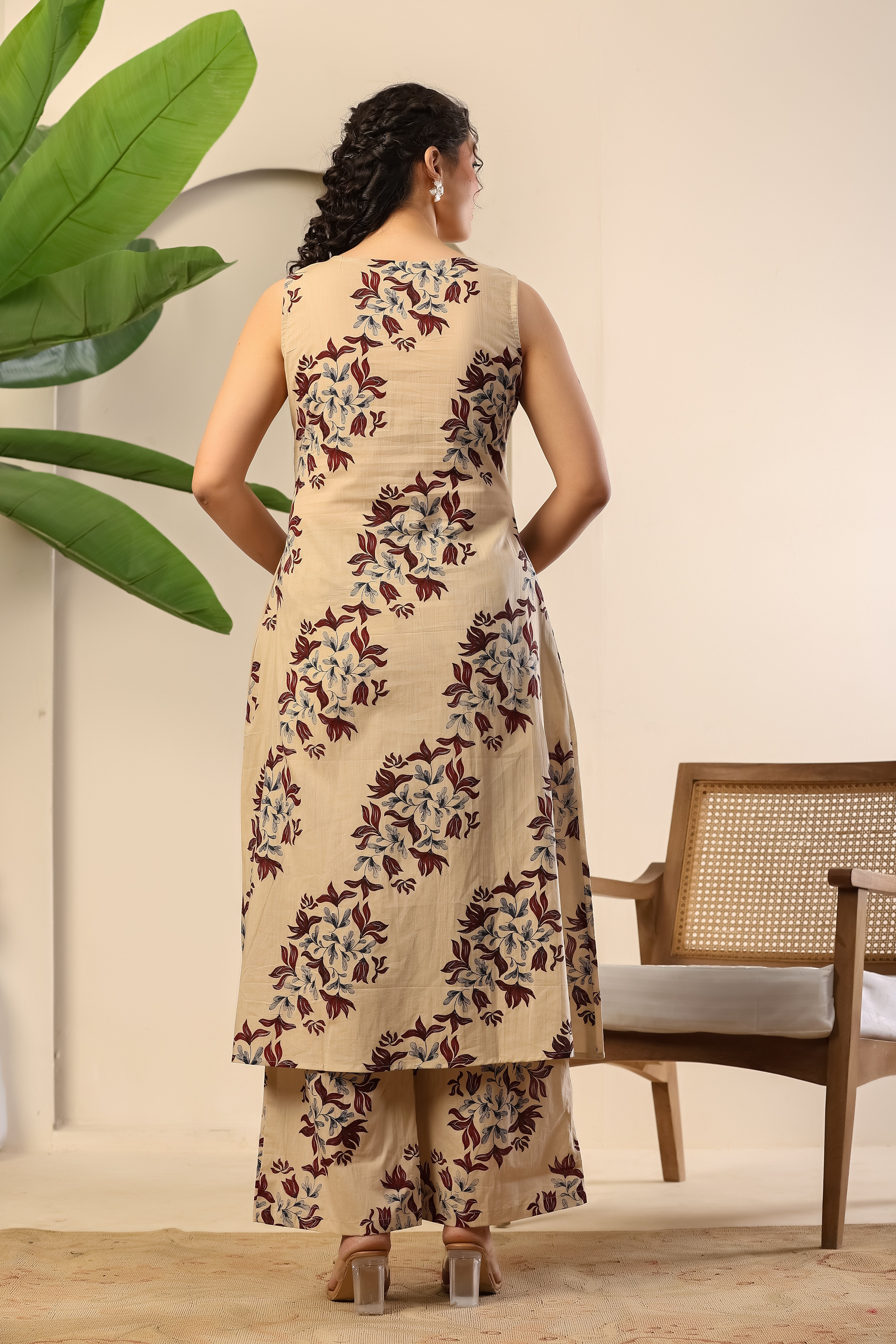 Beige Floral Ease Co-ord Set