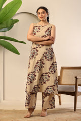 Beige Floral Ease Co-ord Set