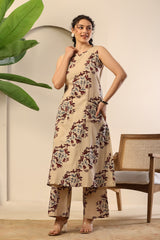 Beige Floral Ease Co-ord Set