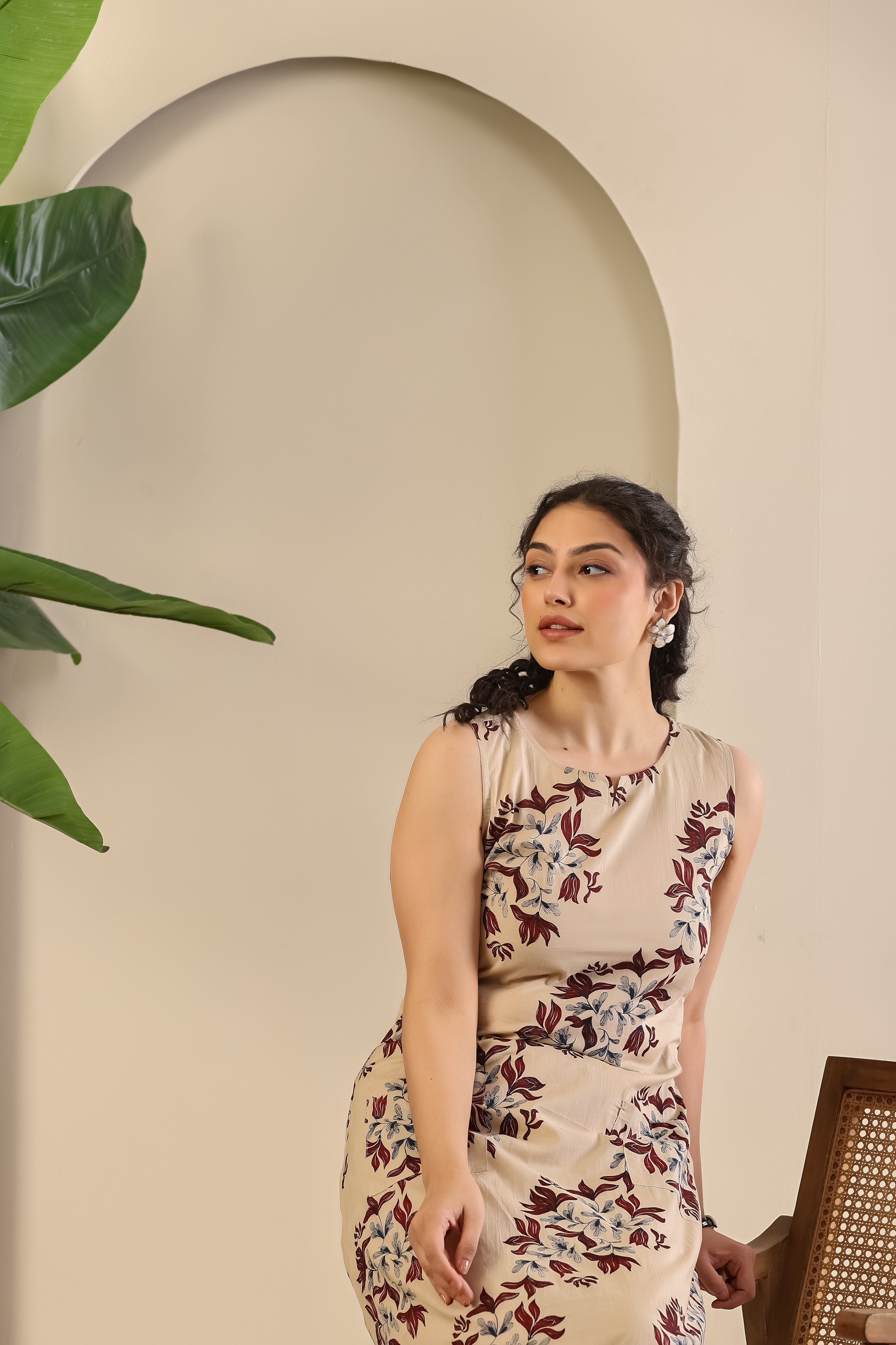 Beige Floral Ease Co-ord Set