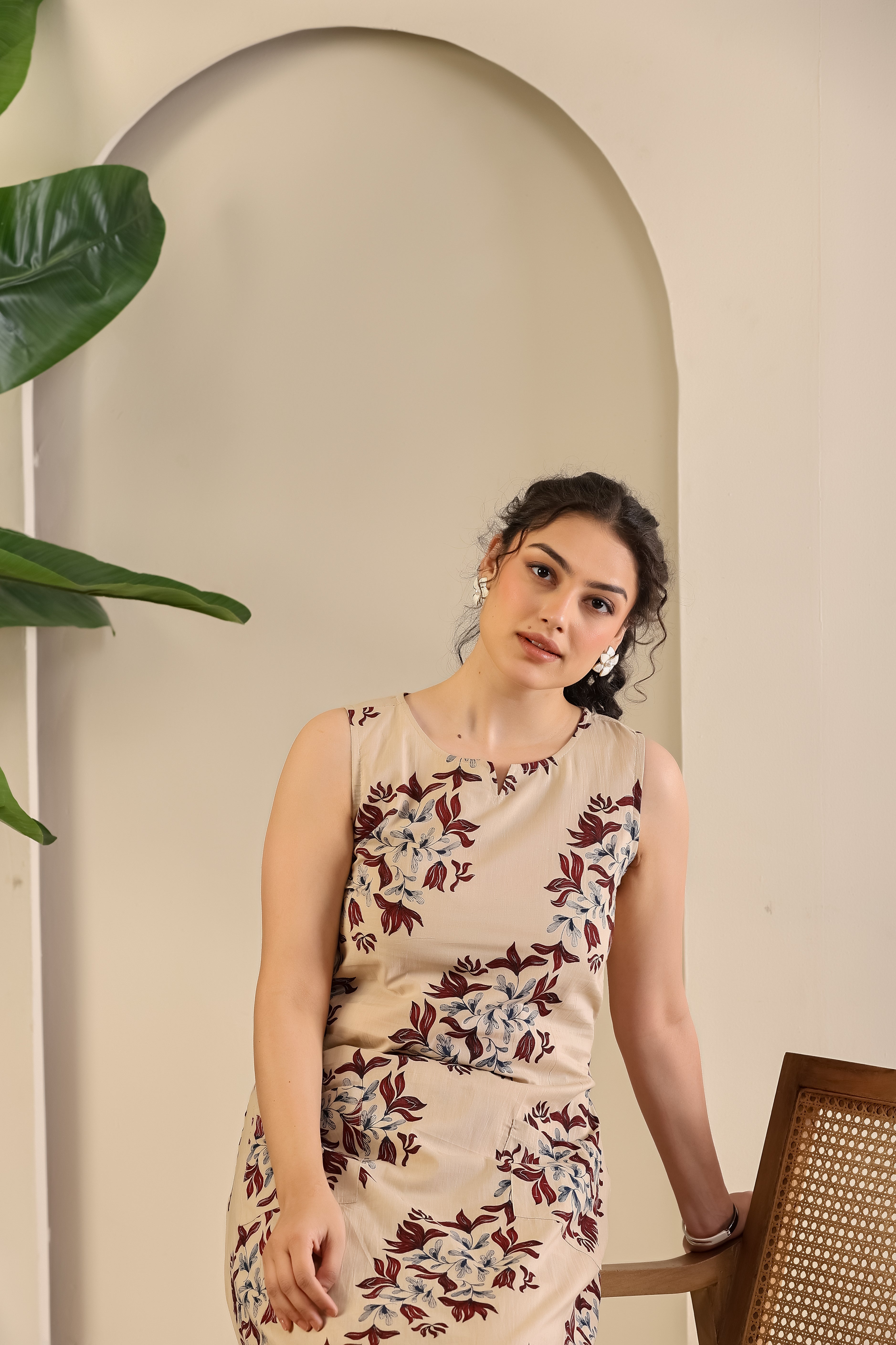 Beige Floral Ease Co-ord Set