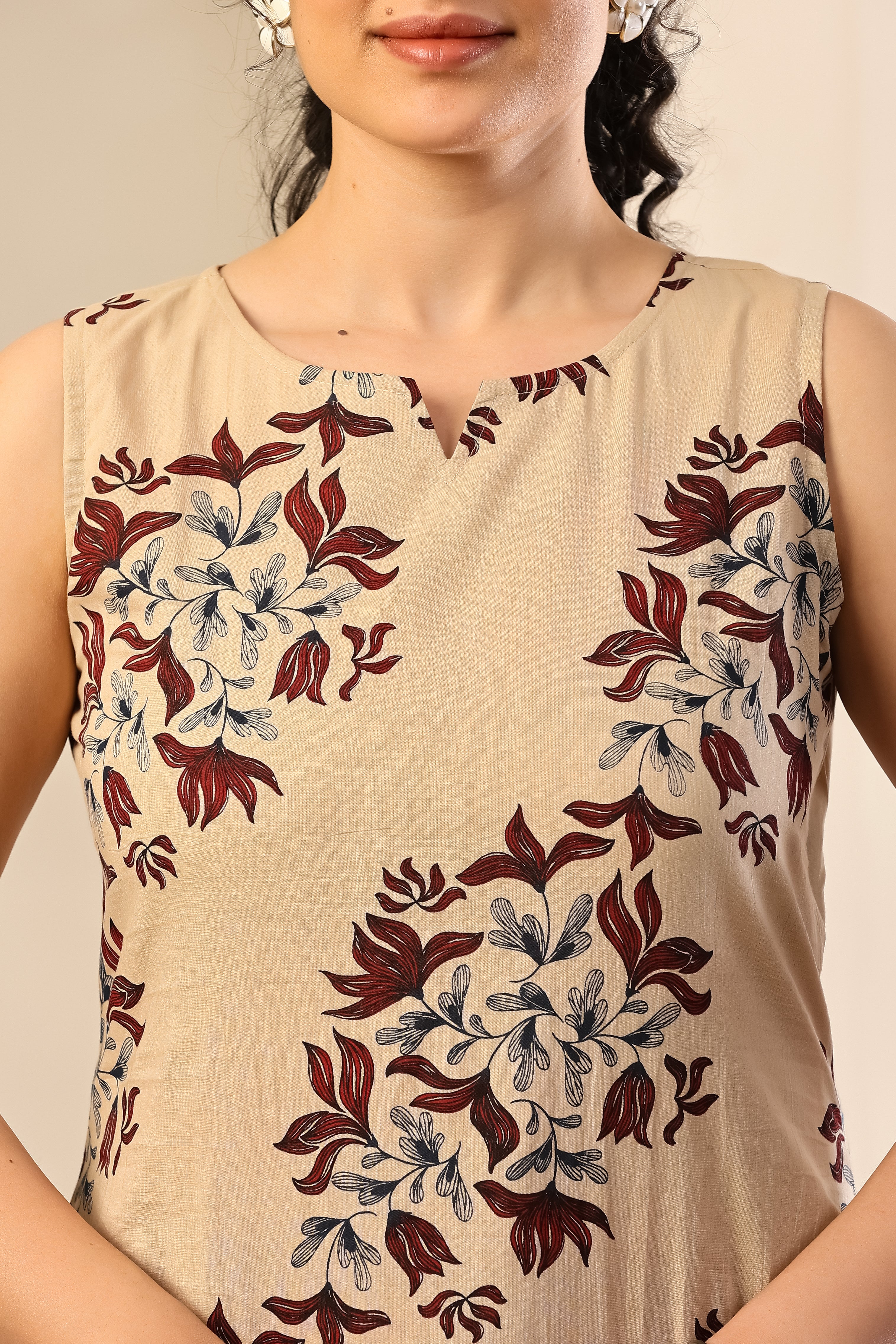 Beige Floral Ease Co-ord Set