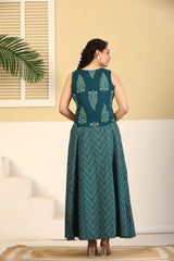Teal Chevron Crop Top & Skirt Set