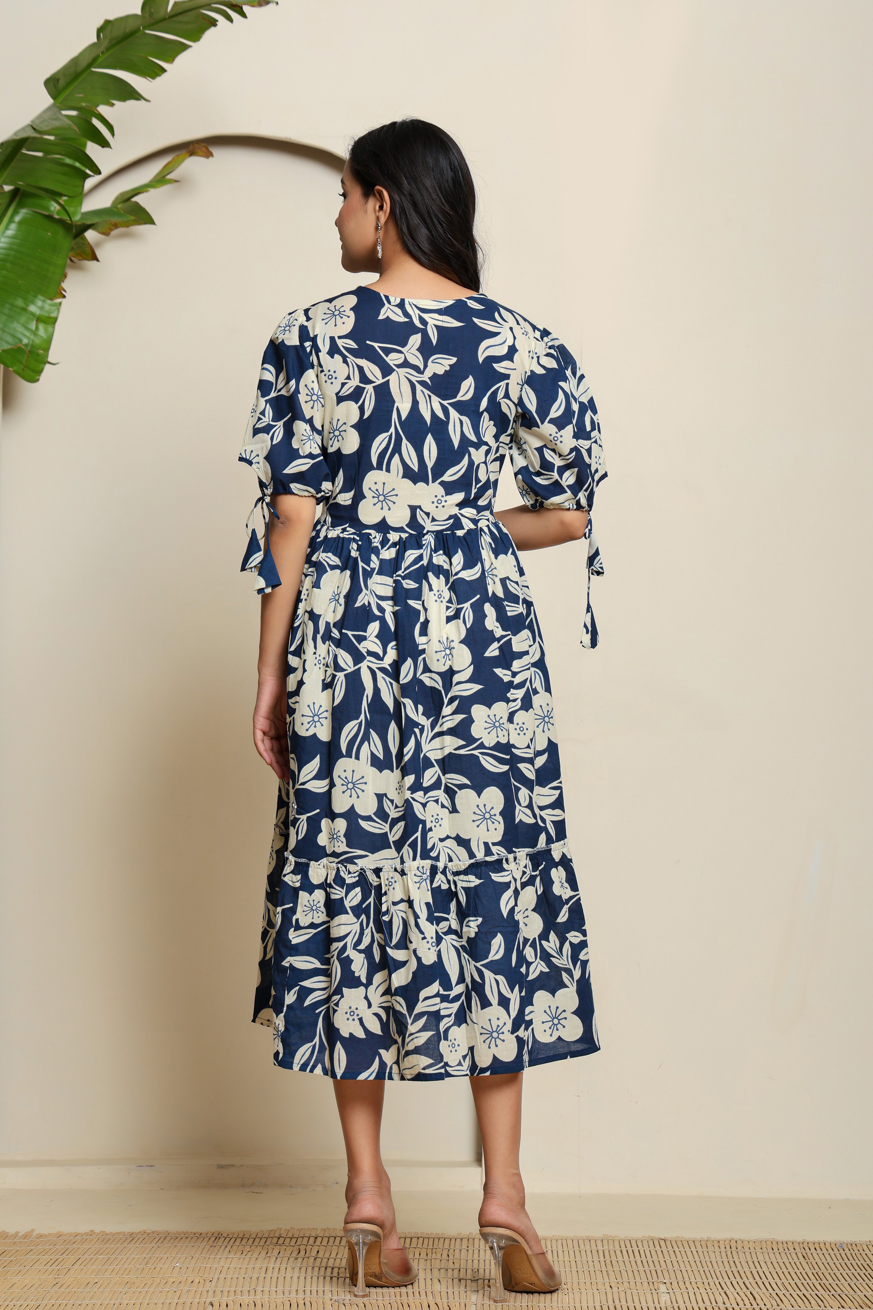 Midnight Bloom Puff Sleeve Dress