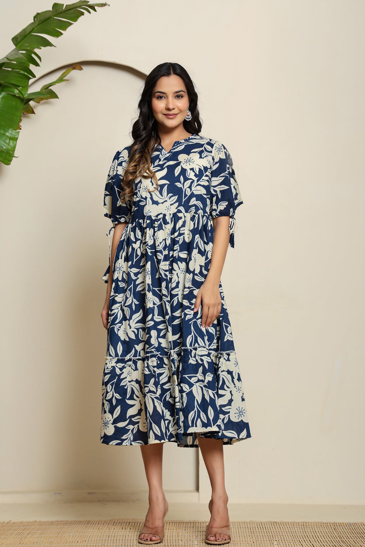 Midnight Bloom Puff Sleeve Dress