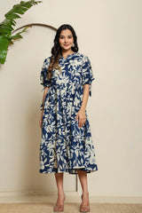 Midnight Bloom Puff Sleeve Dress