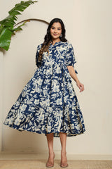 Midnight Bloom Puff Sleeve Dress