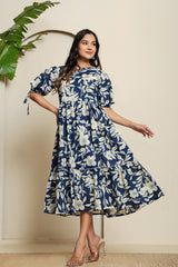 Midnight Bloom Puff Sleeve Dress