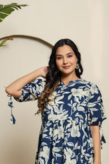 Midnight Bloom Puff Sleeve Dress