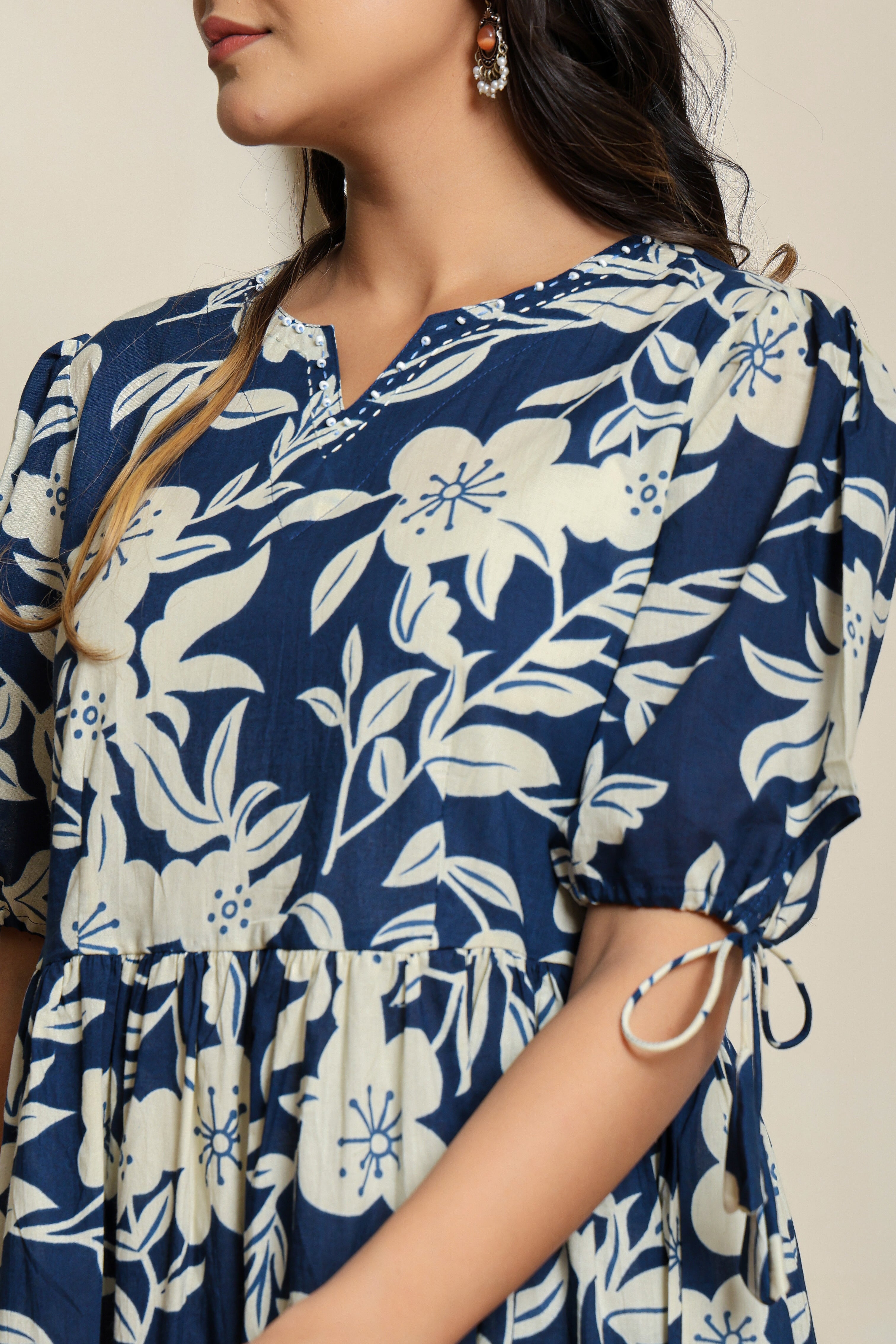 Midnight Bloom Puff Sleeve Dress
