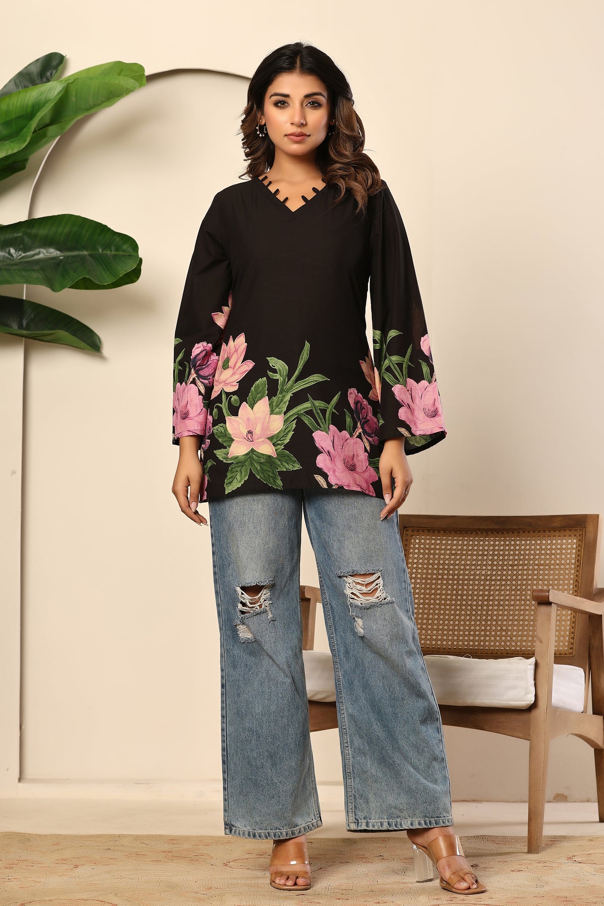 Midnight Bloom Statement Top