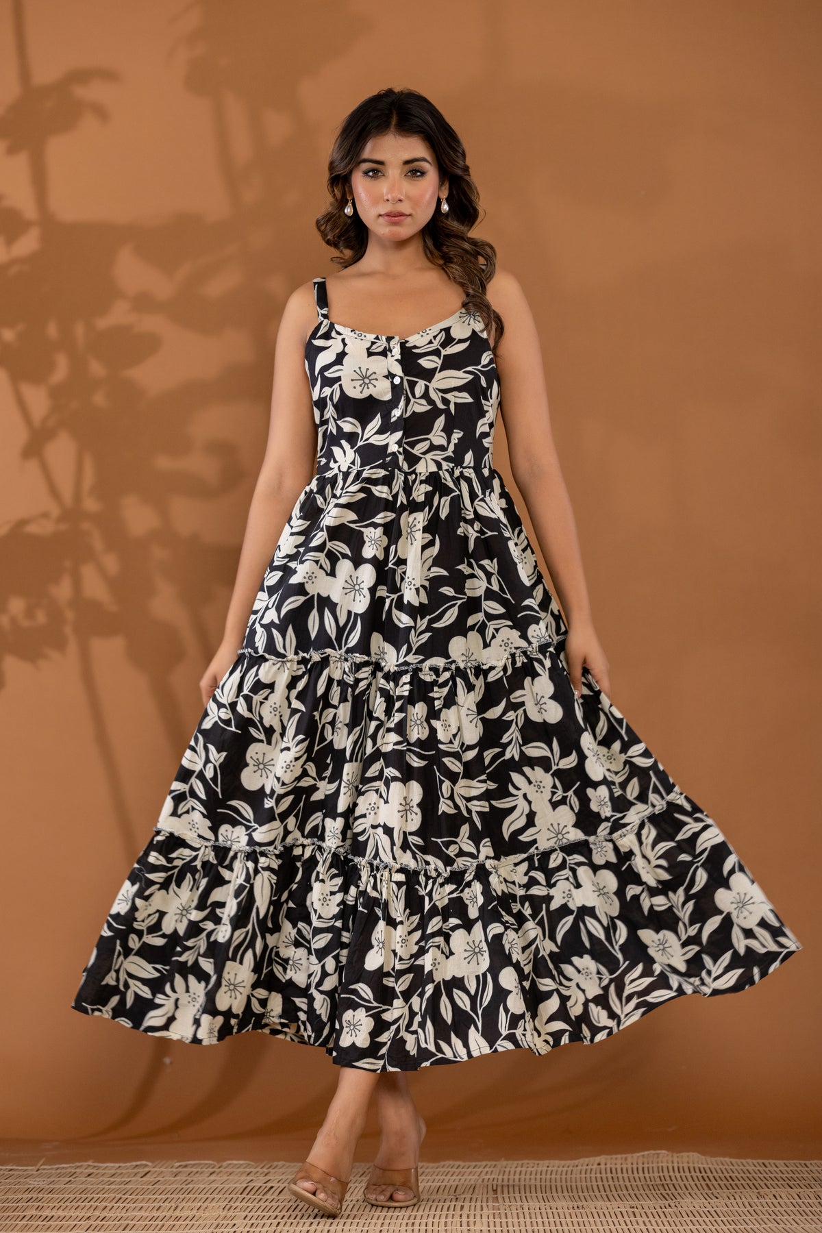 Cotton Long Sleeves-less dress with adjustable Strap