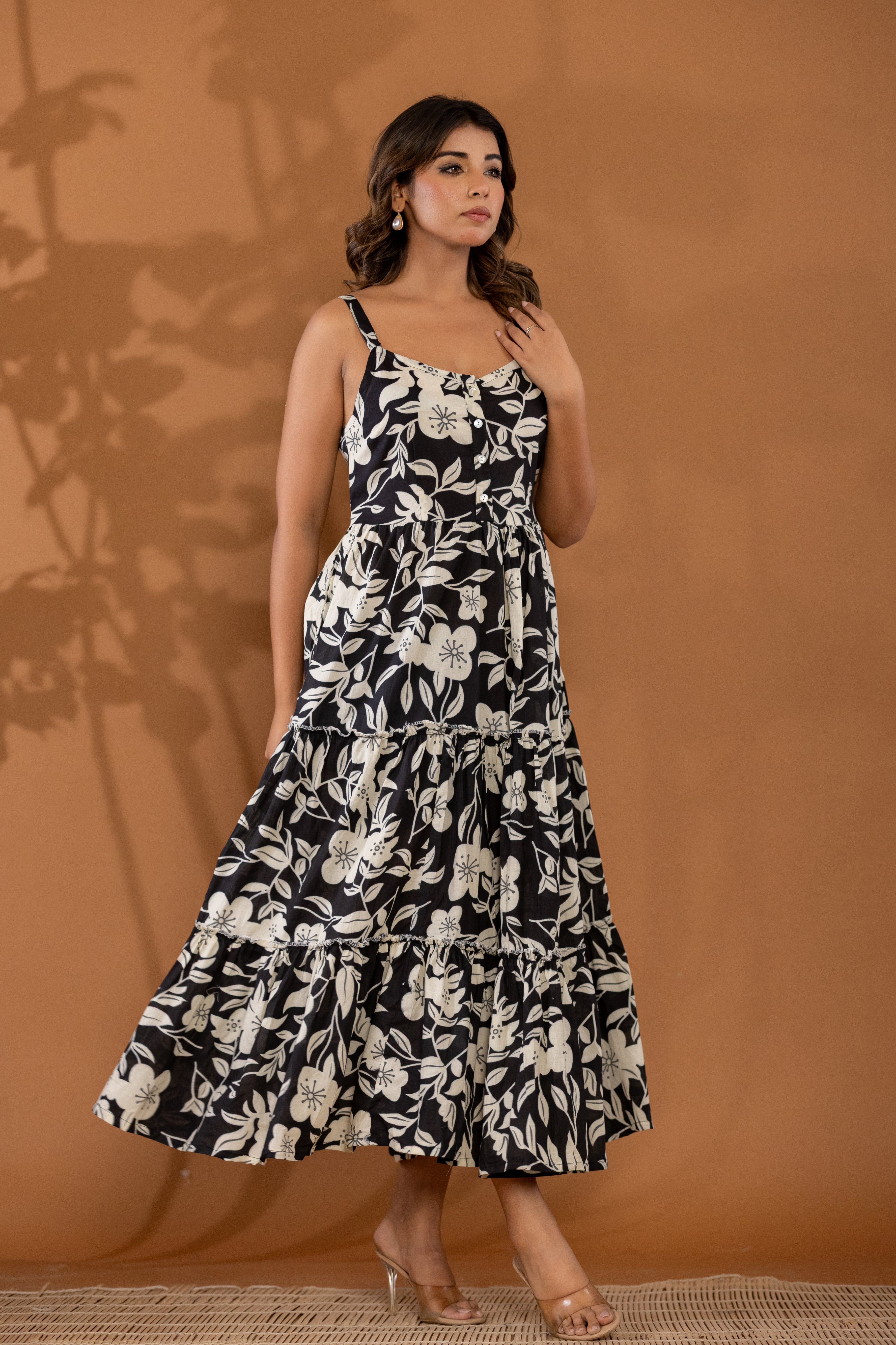 Cotton Long Sleeves-less dress with adjustable Strap