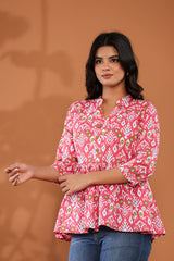Vibrant Ikat Peplum Top