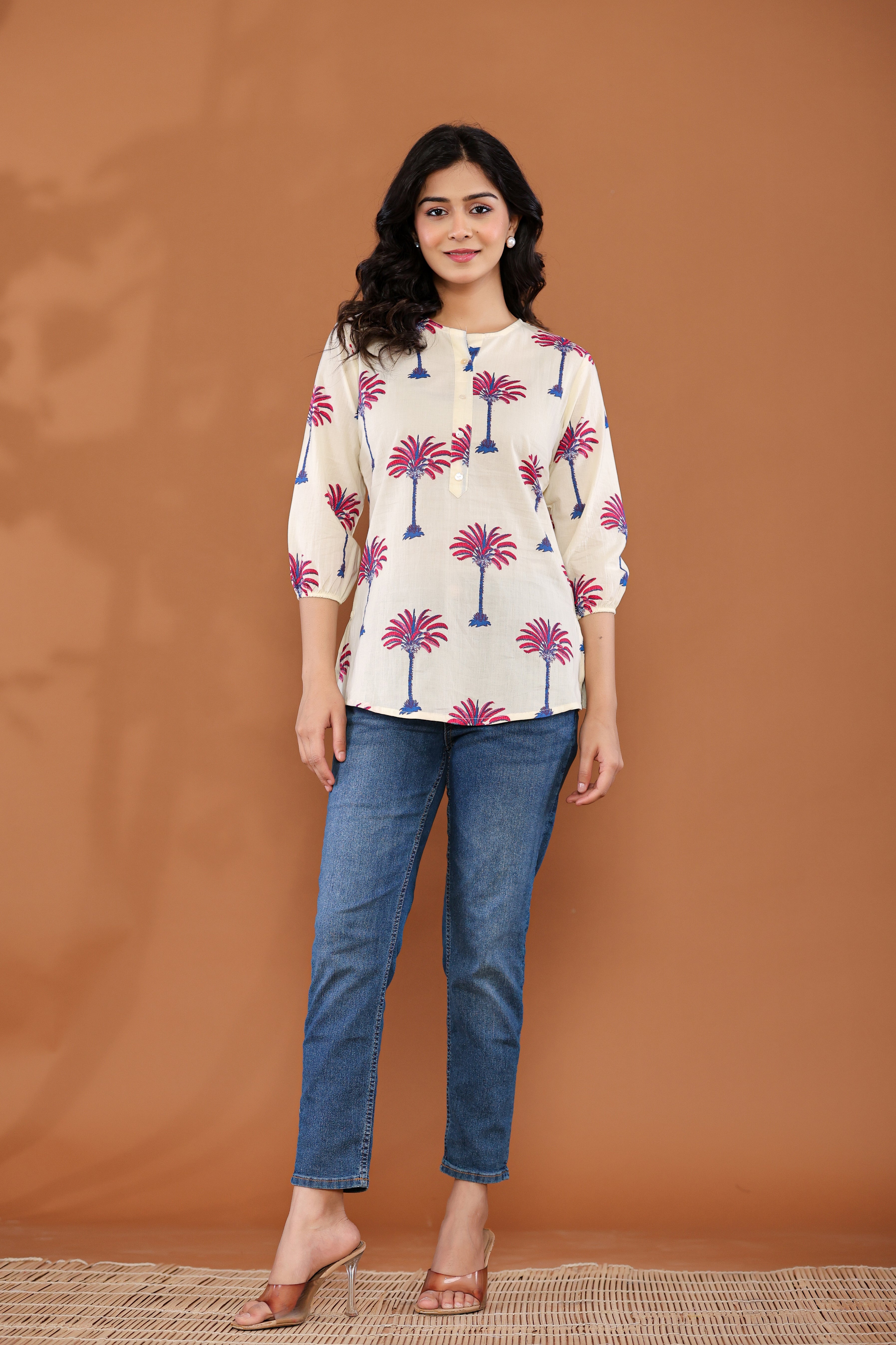 Palm Tree Print Cotton Top