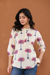 Palm Tree Print Cotton Top