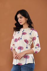 Palm Tree Print Cotton Top