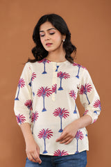 Palm Tree Print Cotton Top