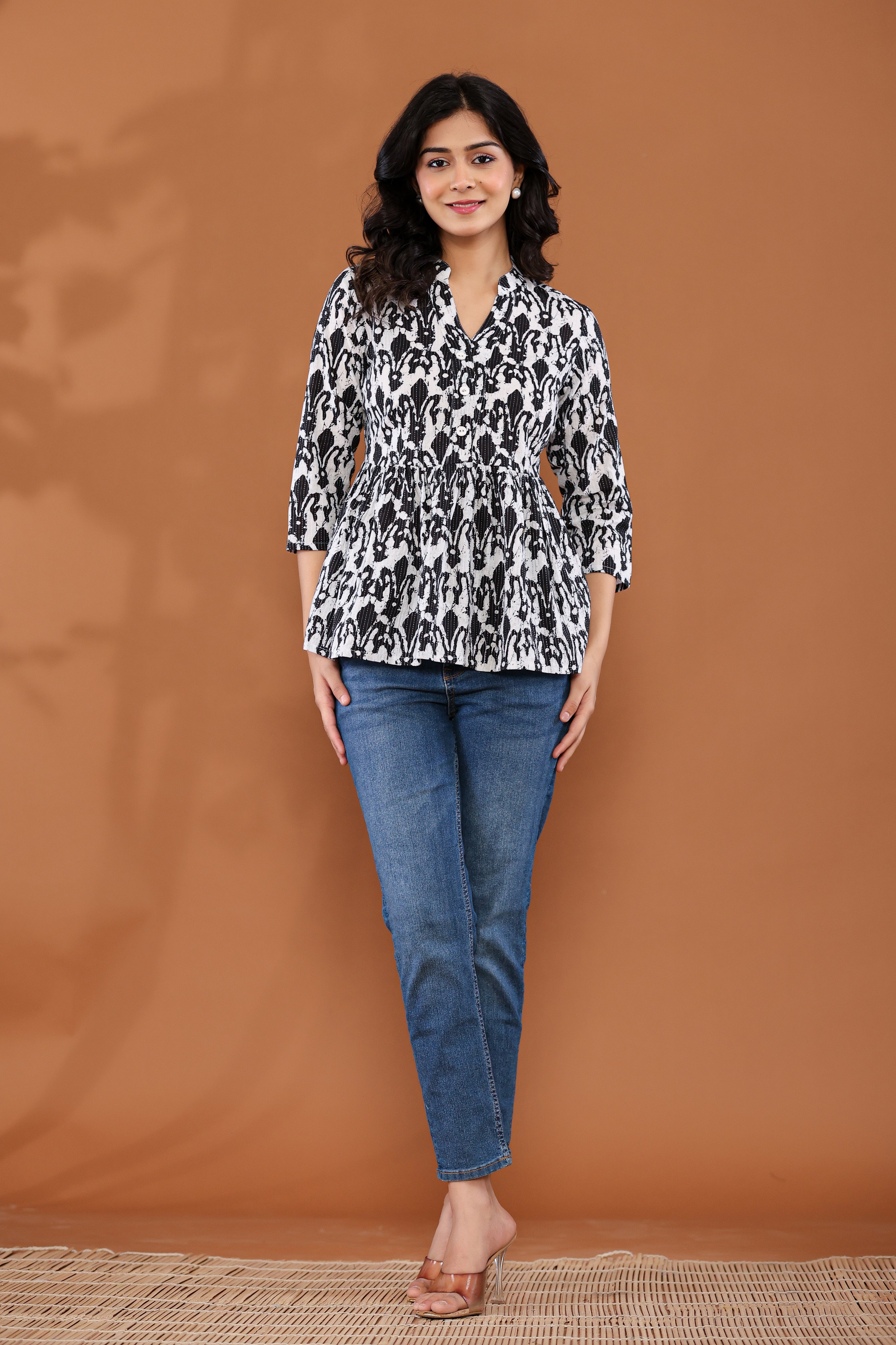 Abstract Print Peplum Top