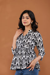 Abstract Print Peplum Top