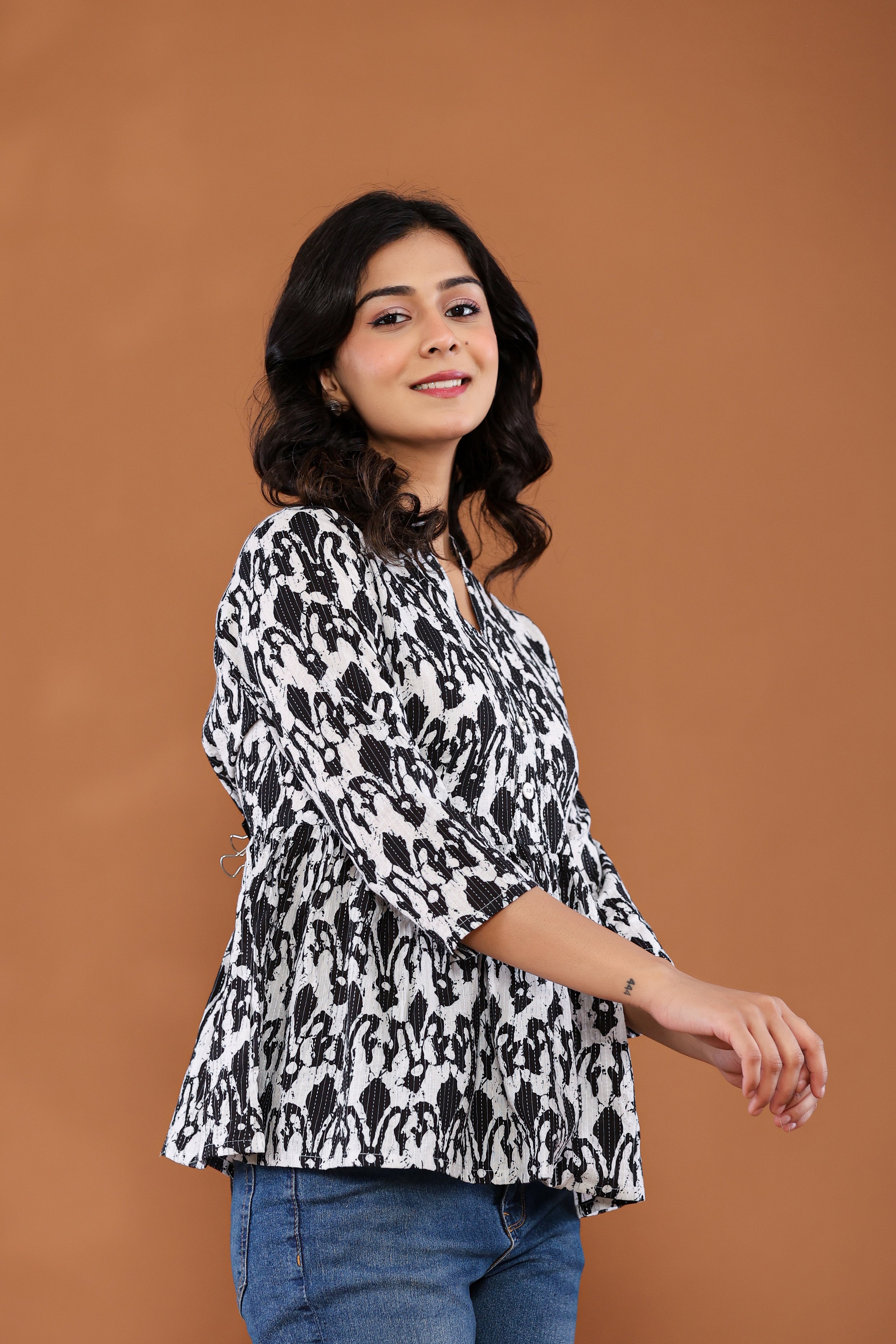 Abstract Print Peplum Top