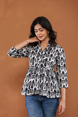 Abstract Print Peplum Top