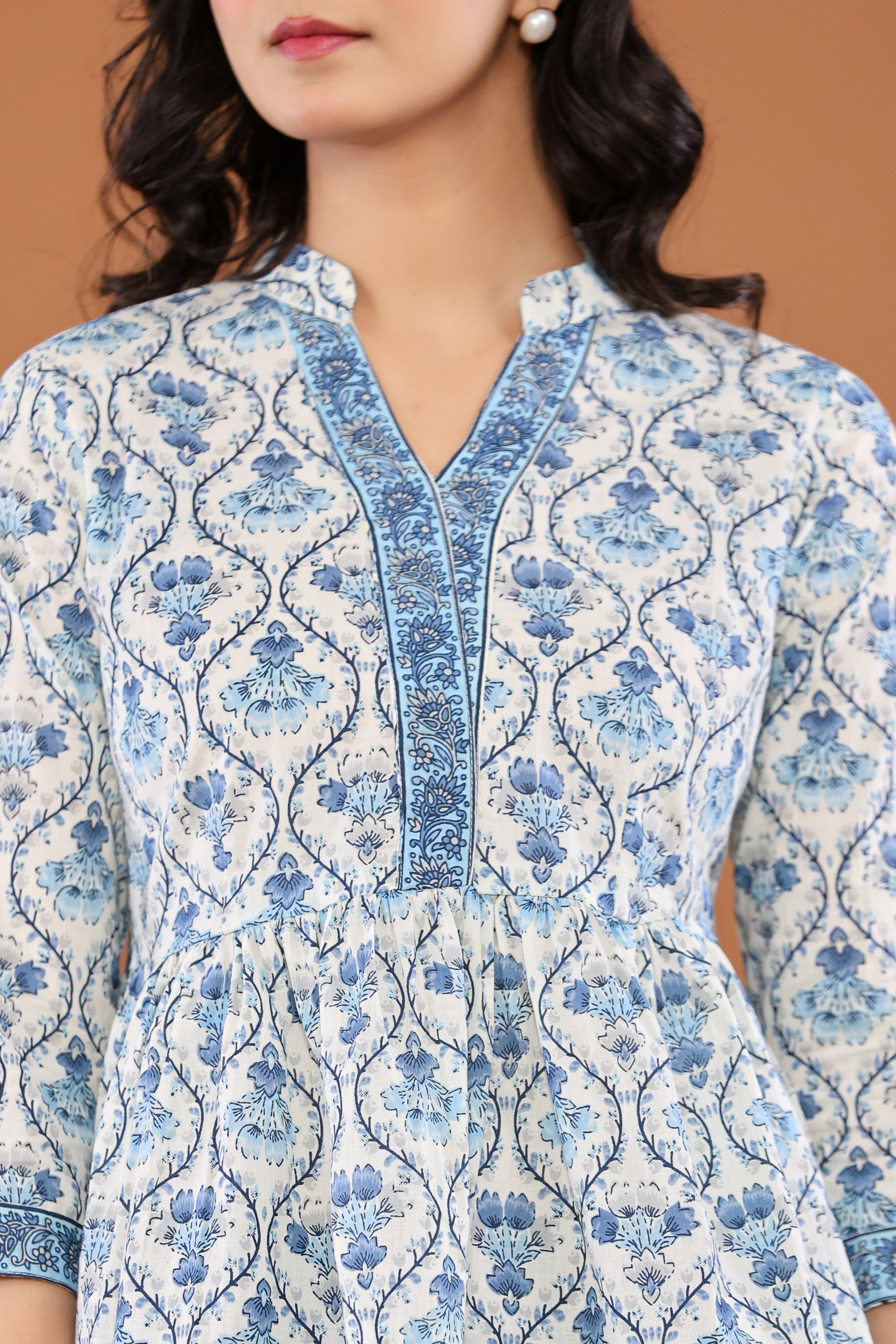Blue Floral Print Peplum Top