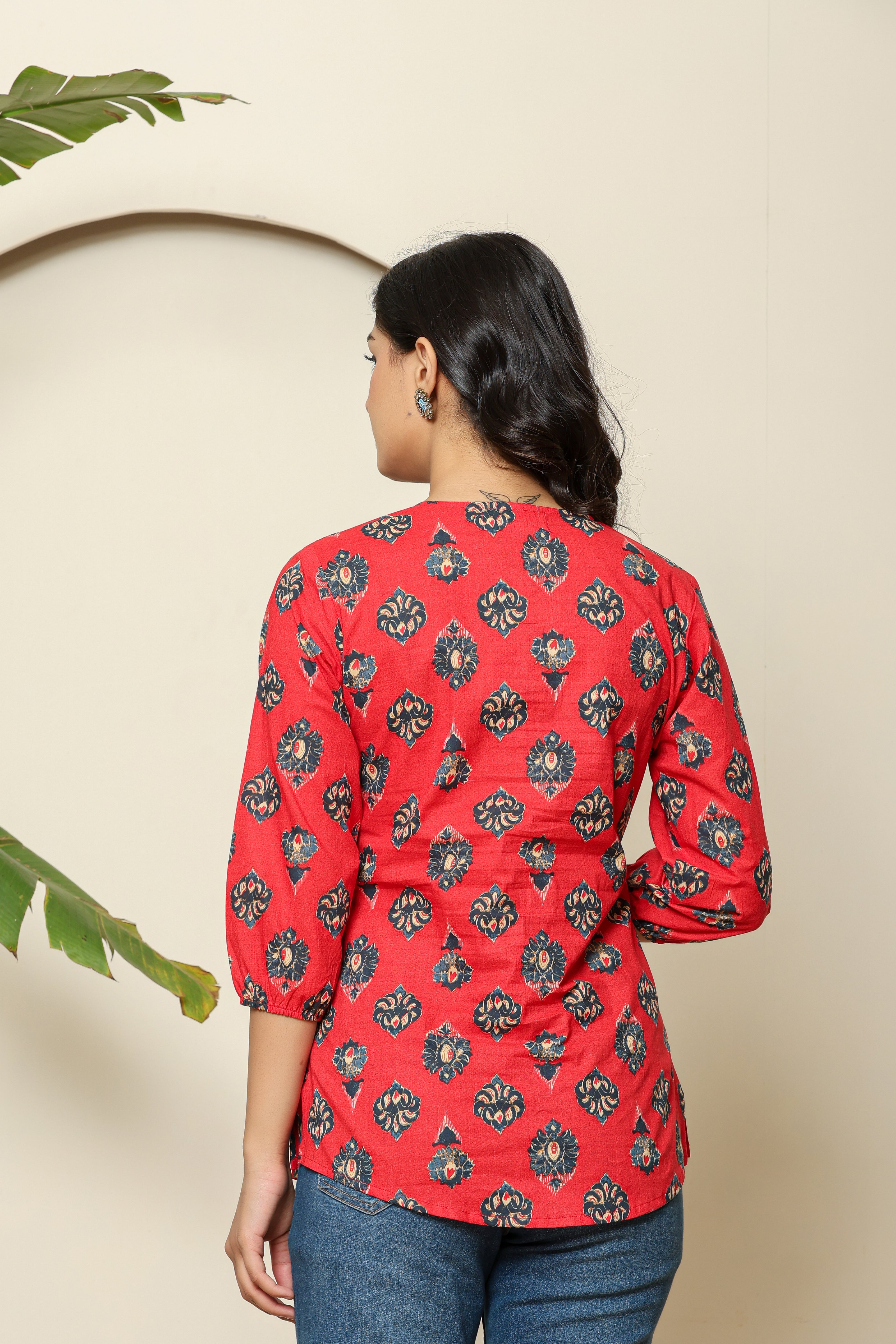 Floral Print Red Buttoned Top