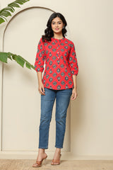 Floral Print Red Buttoned Top