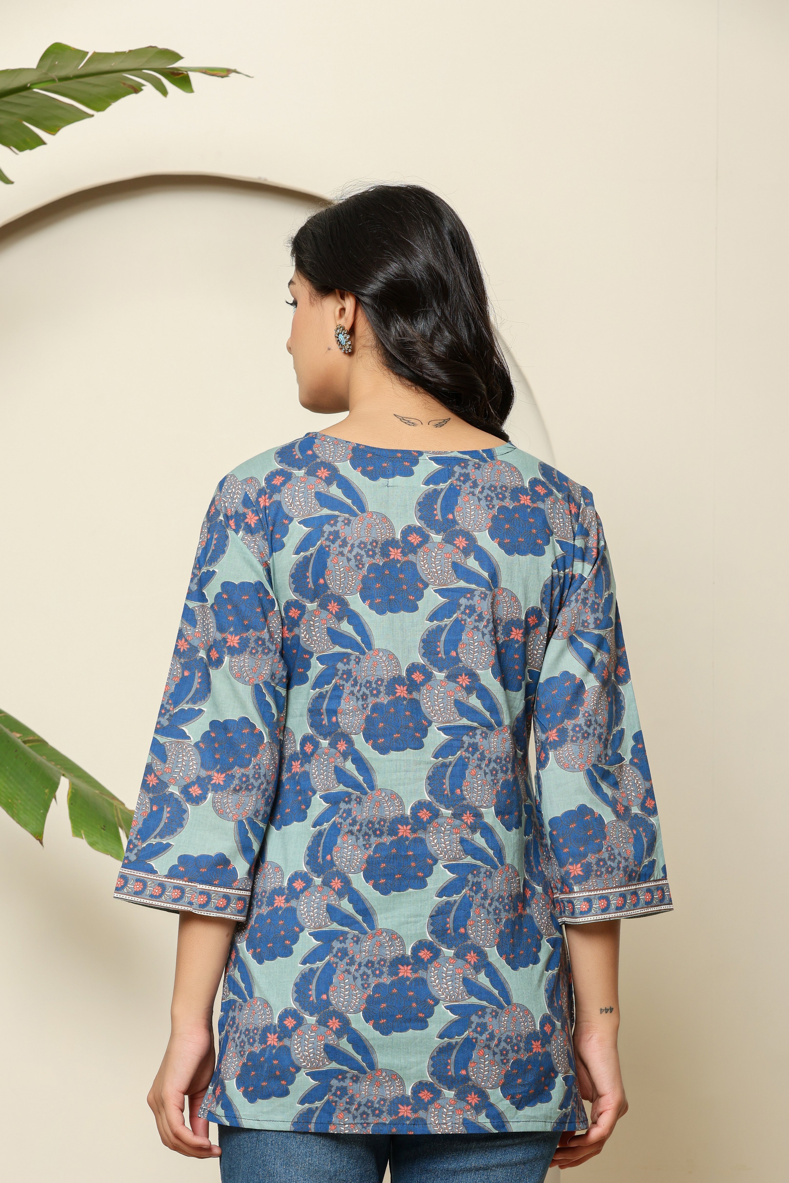 Floral Block Print V-Neck Top