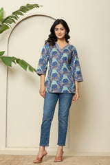 Floral Block Print V-Neck Top