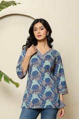 Floral Block Print V-Neck Top