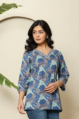 Floral Block Print V-Neck Top