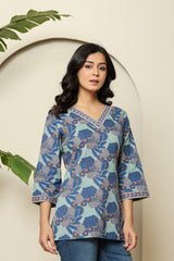 Floral Block Print V-Neck Top