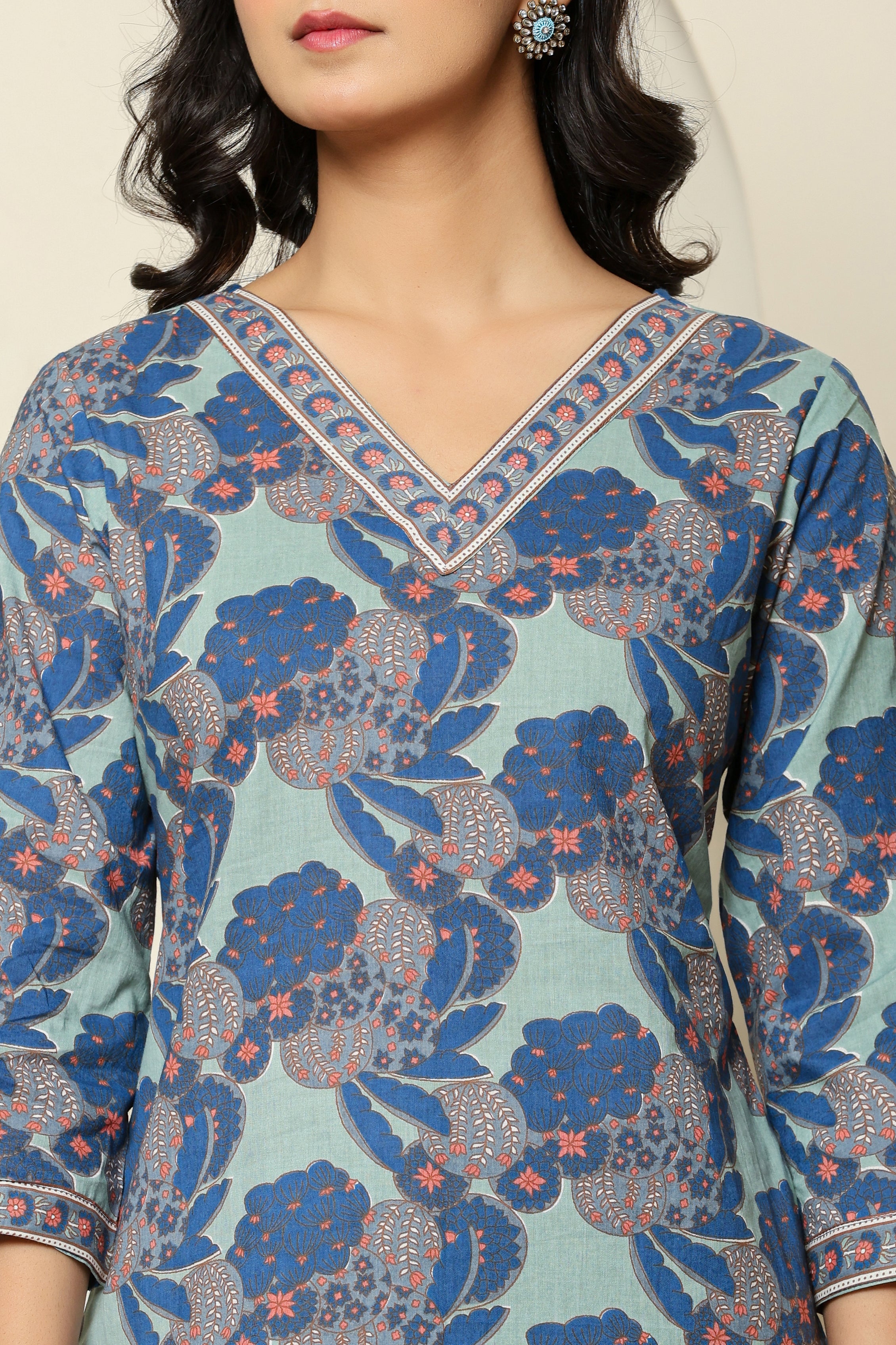 Floral Block Print V-Neck Top