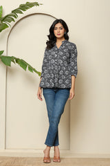 Paisley Print Black Peplum Top