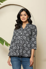 Paisley Print Black Peplum Top