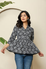 Paisley Print Black Peplum Top
