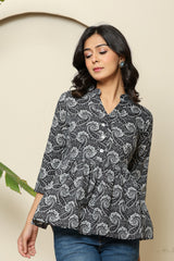Paisley Print Black Peplum Top